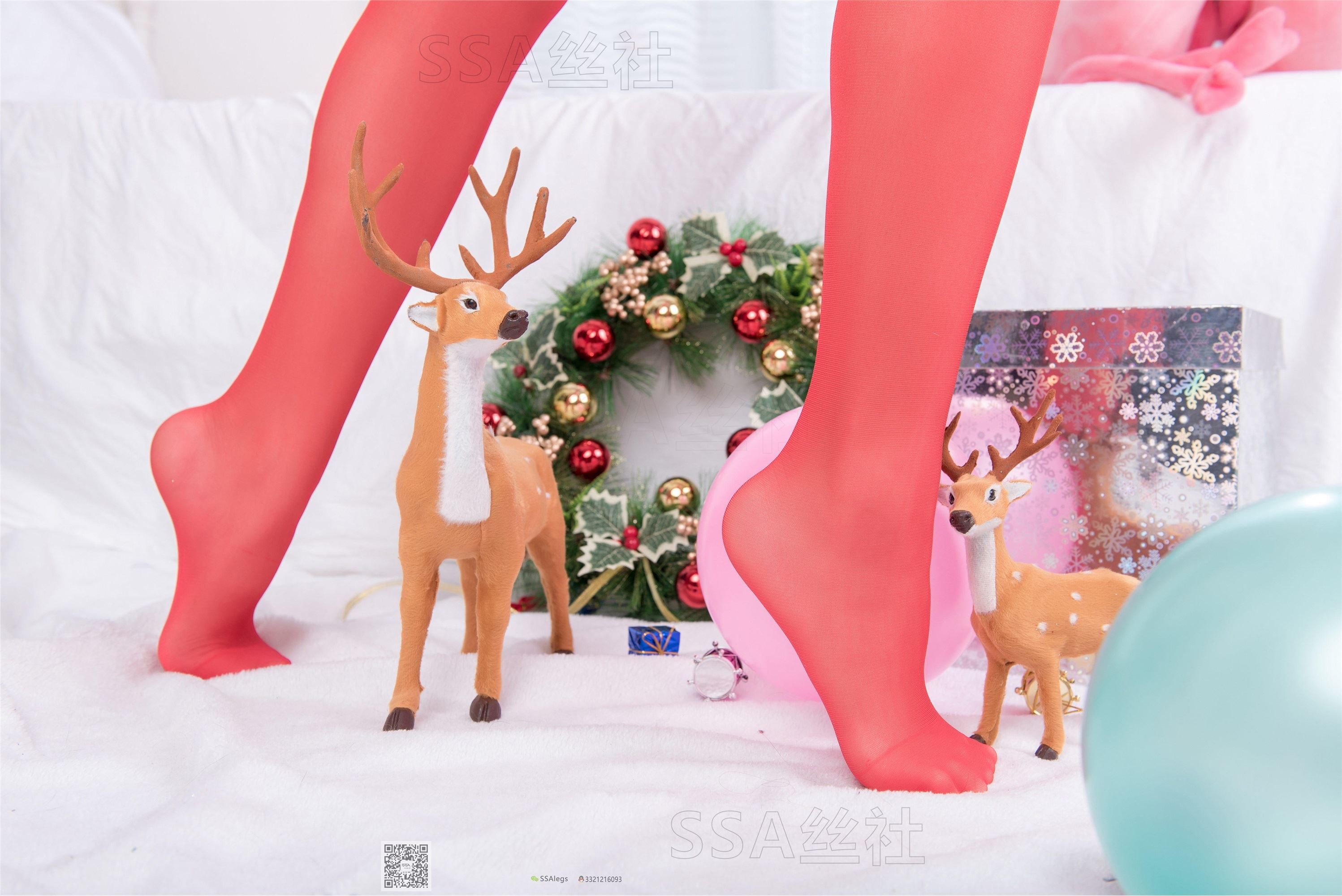 SSA丝社 NO.057 大大的红色圣诞节长筒丝足弓脱丝特写